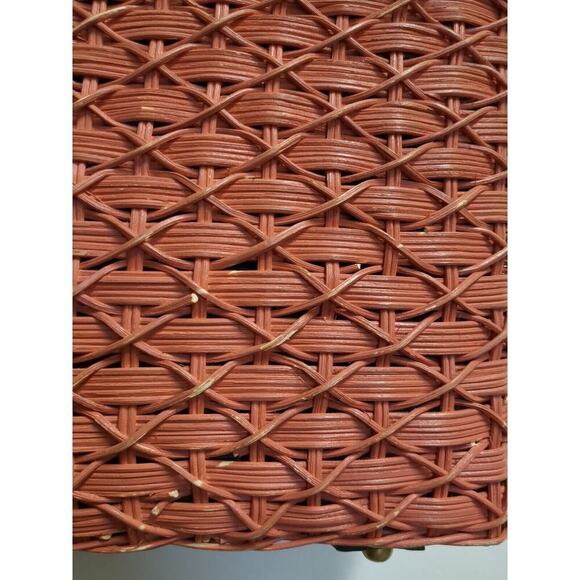 Patricia Nash Wicker Straw Weave Purse Handbag Orange Brown Leather - Picture 12 of 12